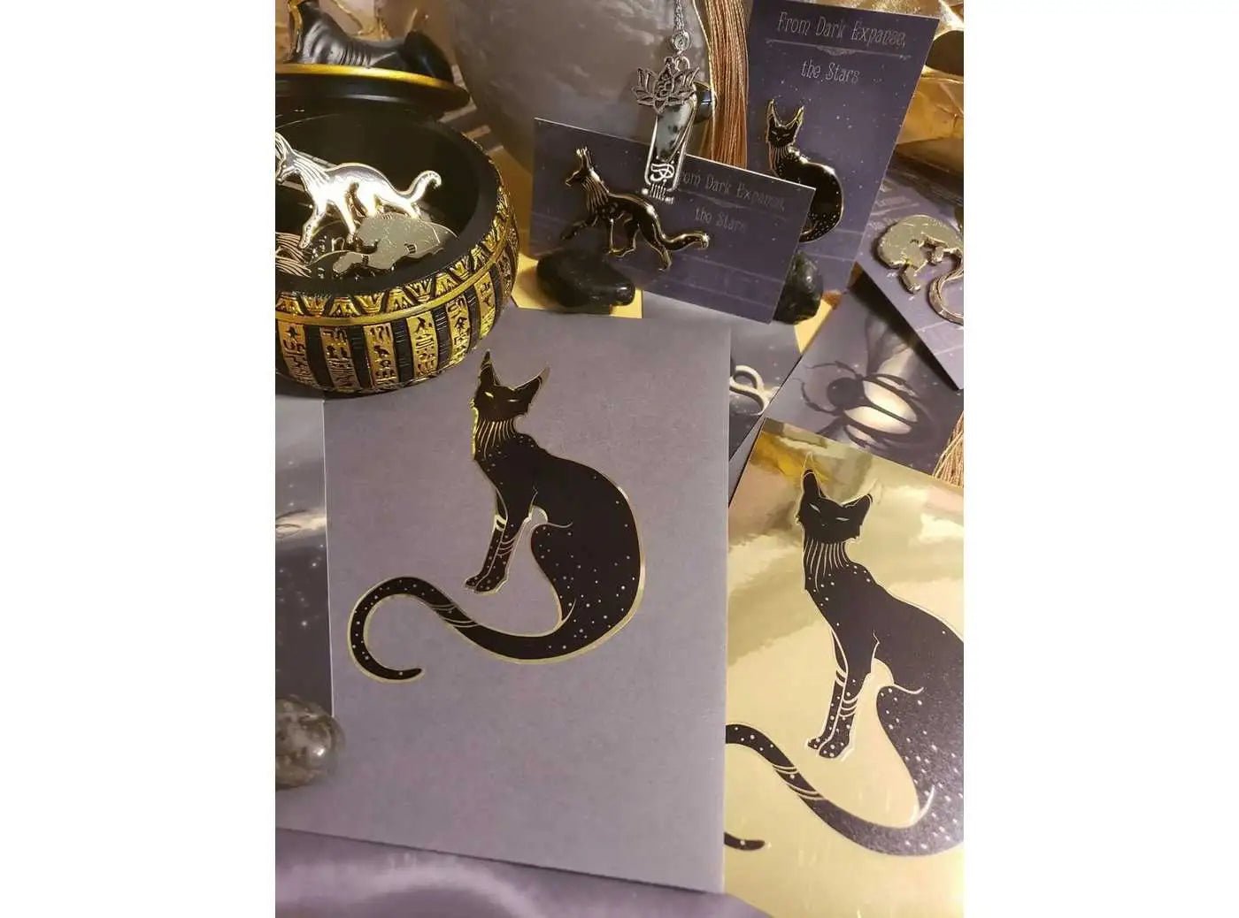 Black Cat Sticker Egyptian Bastet Stickers - Egypt Gifts - Black Cat Decal - Planner Scrapbook Journal Stickers - Gold Foil Metallic Chrome