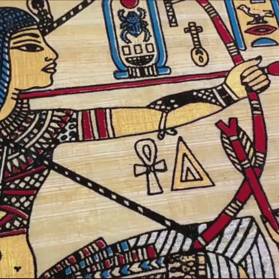 King Tut Tutankhamun and His Wife Hunting Birds • Egyptian Original Hand Painted Papyrus •  Unique Ancient Egyptian Papyrus Art