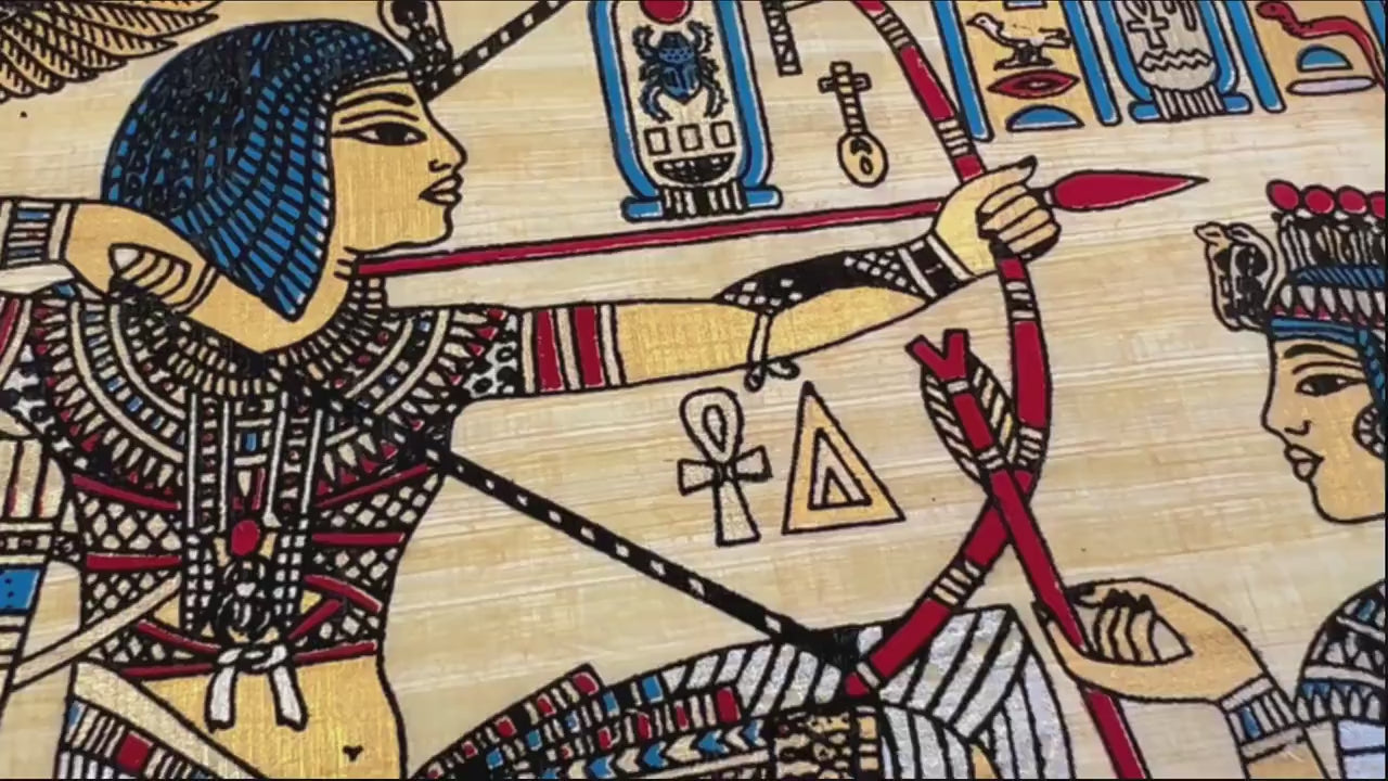 King Tut Tutankhamun and His Wife Hunting Birds • Egyptian Original Hand Painted Papyrus •  Unique Ancient Egyptian Papyrus Art