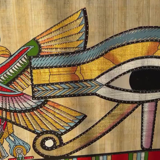 Eye of Horus • Symbol of Protection • Well Being • Restoration • Egyptian Authentic Original Hand Painted Painting Papyrus 13x9inch V1