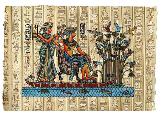 Cruising the Nile - Egyptian Original Hand Painted Painting Hieroglyphs Papyrus Art