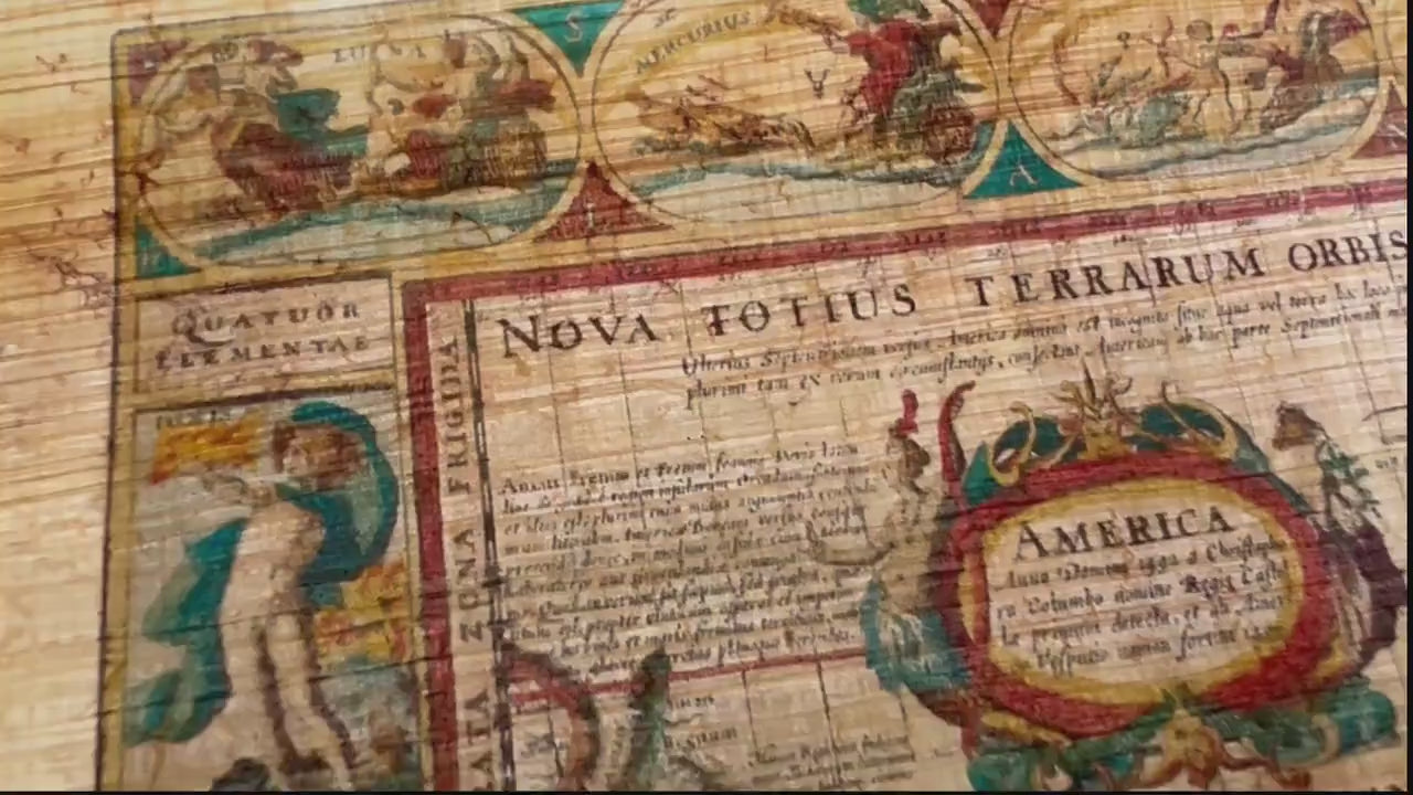 Nova Totius Terrarum Orbis Geographica Ac Hydrographica Tabula Vintage 17th Century World Ancient Map Illustration Wall Art • Vintage Look