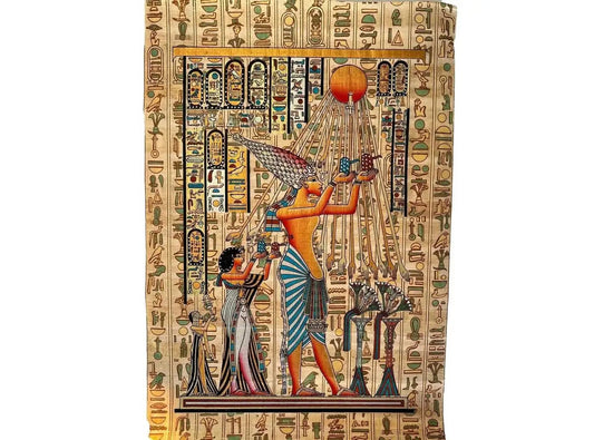 Egypt Painting King Akhenaten with His Wife Nefertiti and Their Daughters Bearing Offerings to The Sun-Disk Aten