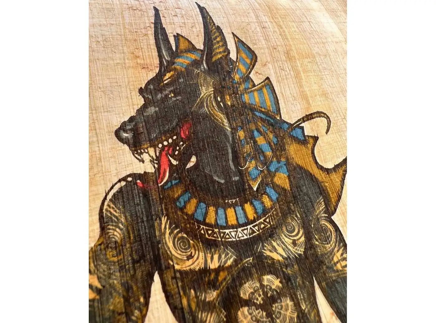 Egyptian God Anubis with A Weapon Illustration Printing on Egyptian Vintage Egypt Papyrus Paper