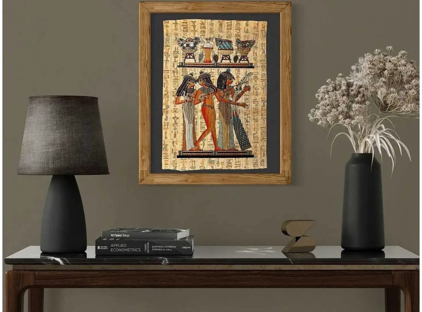 Egyptian Musicians and Their Instruments - Handmade Hand painted Papyrus Painting - Authentic Art of Ancient Egypt - Sistrum - Harp - Flute