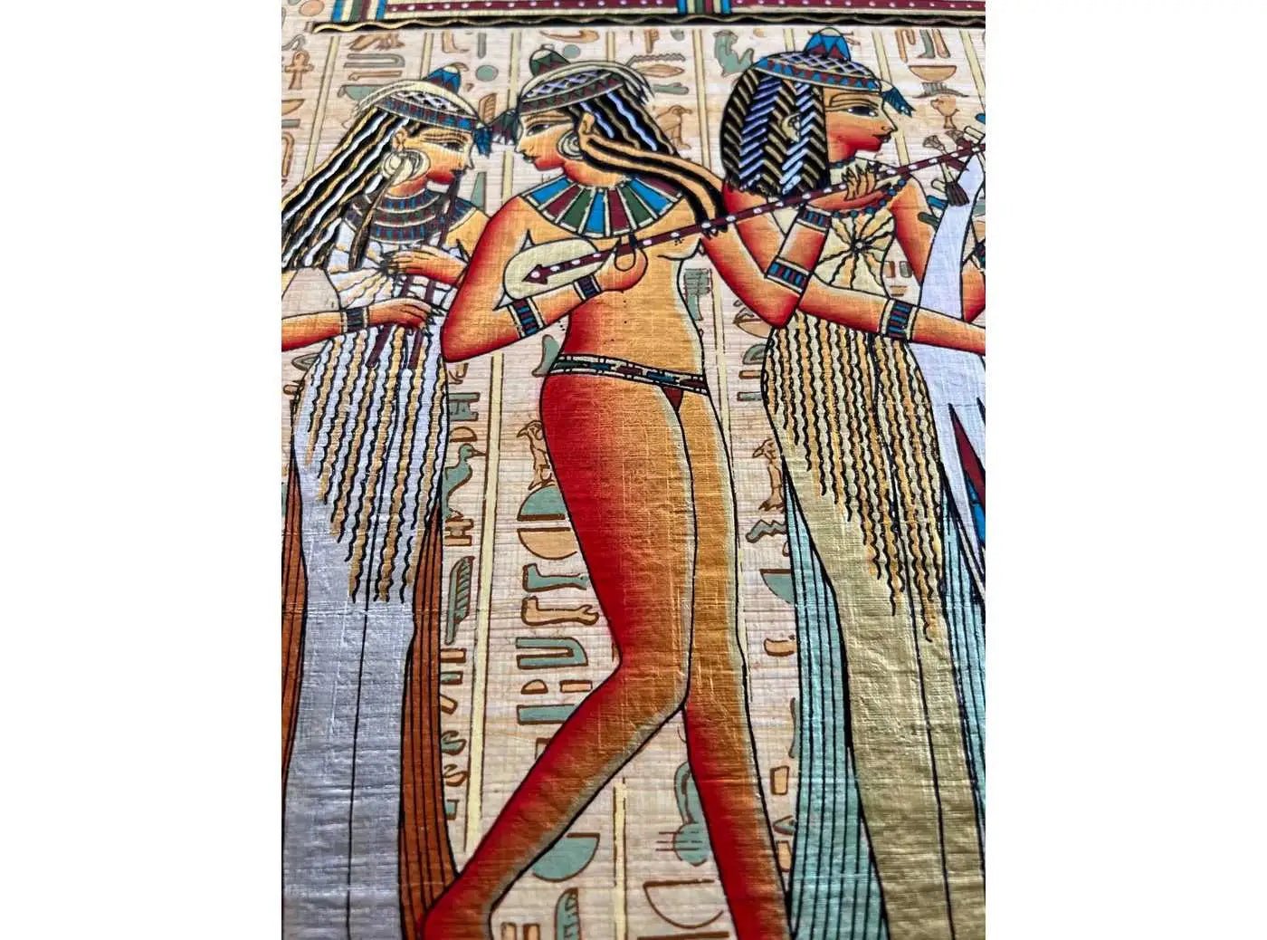 Egyptian Musicians and Their Instruments - Handmade Hand painted Papyrus Painting - Authentic Art of Ancient Egypt - Sistrum - Harp - Flute