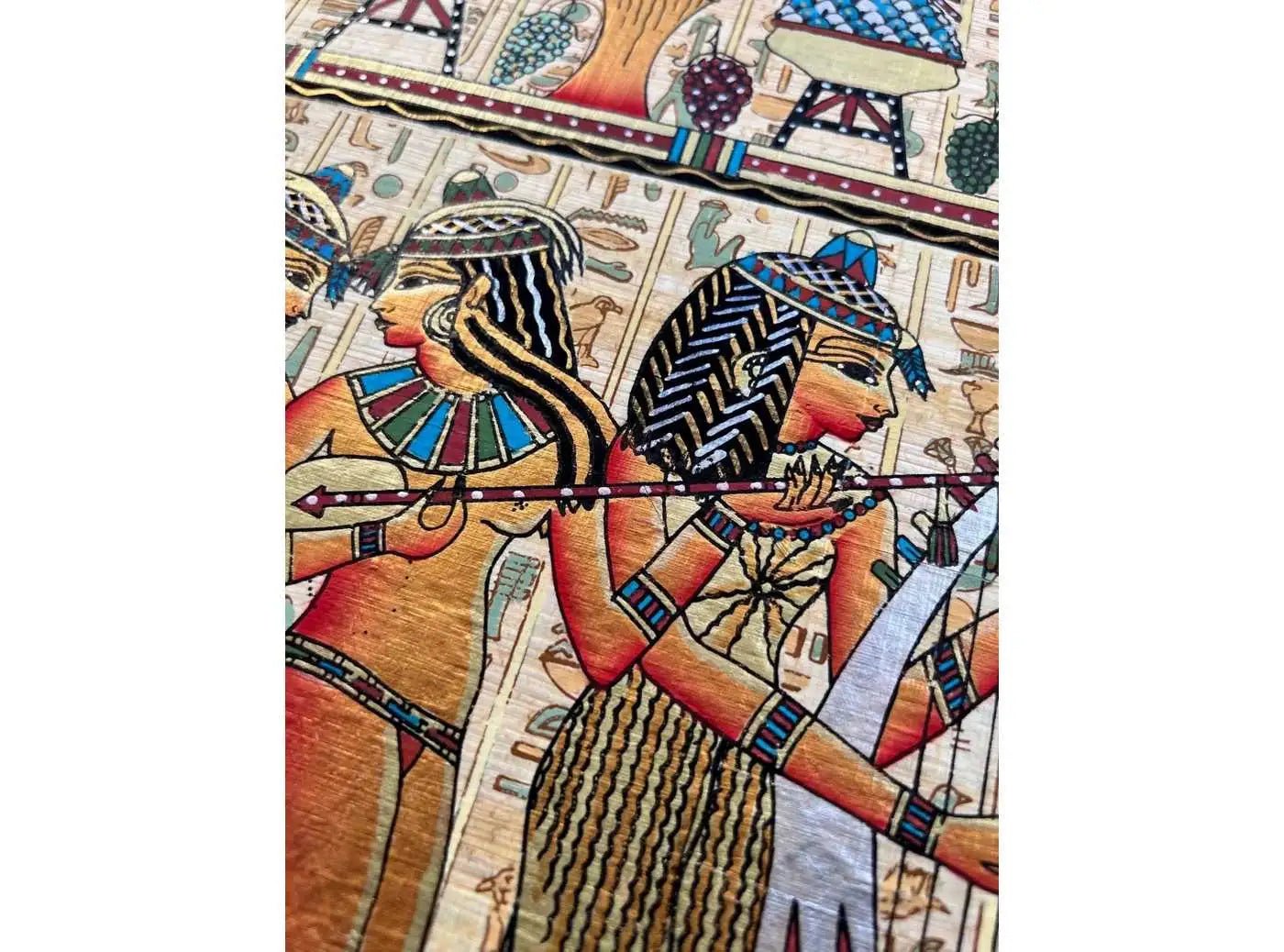 Egyptian Musicians and Their Instruments - Handmade Hand painted Papyrus Painting - Authentic Art of Ancient Egypt - Sistrum - Harp - Flute