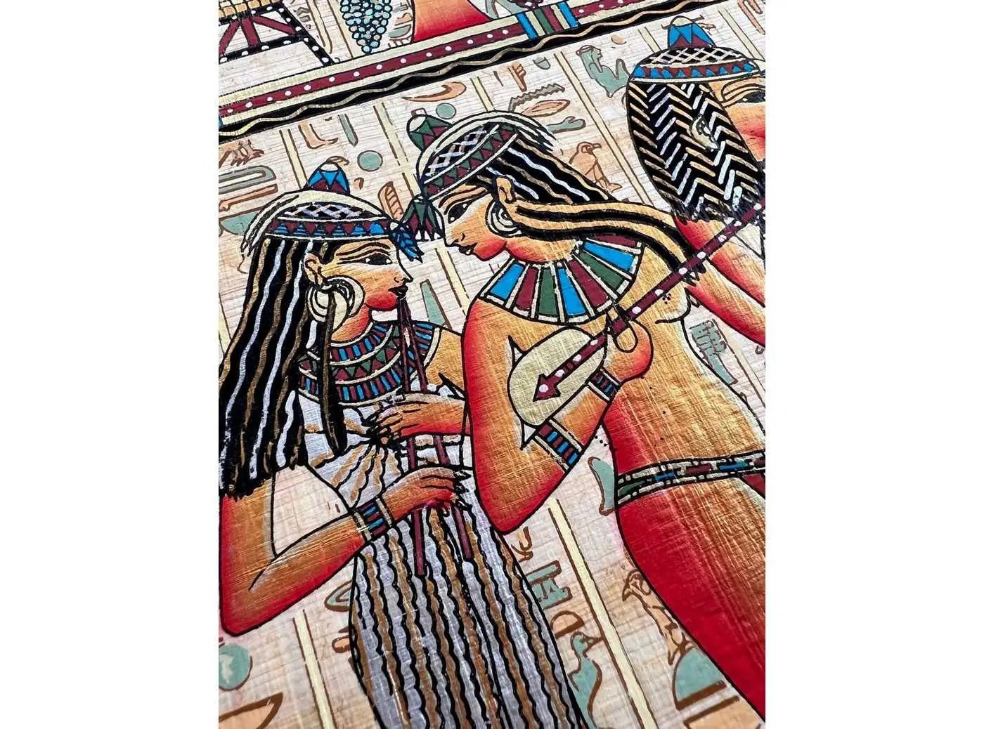 Egyptian Musicians and Their Instruments - Handmade Hand painted Papyrus Painting - Authentic Art of Ancient Egypt - Sistrum - Harp - Flute