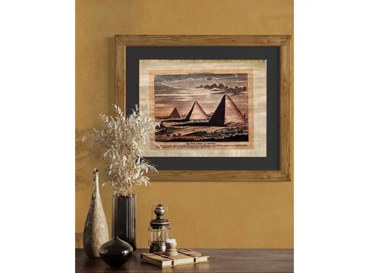 Egyptian Pyramids Printing - Giza Pyramid, Seven Wonders of The World on Authentic Papyrus - Office & Home Decor Wall Art