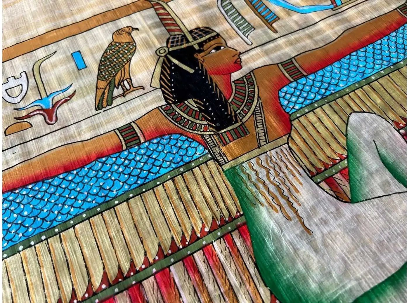 Extra Large Maat Wings - Egyptian Goddess Maat with Outstretched Wings Papyrus Art Print Wall Decor - 36x16 inches