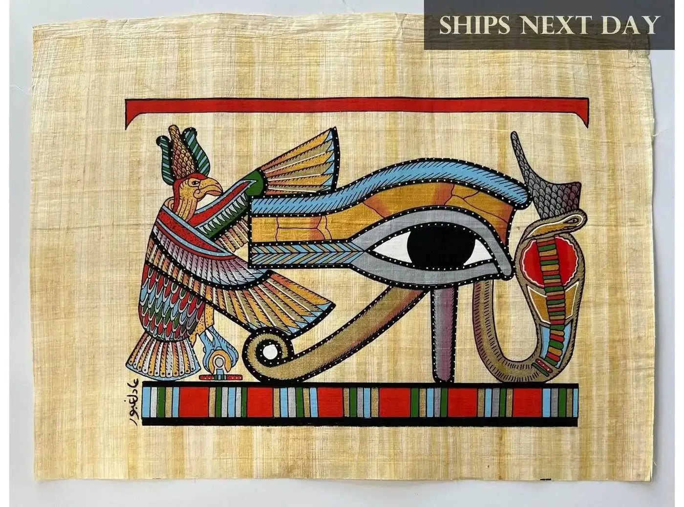 Eye of Horus - Symbol of Protection - Well Being Restoration Egyptian Authentic Original Hand Painted Painting Papyrus V1