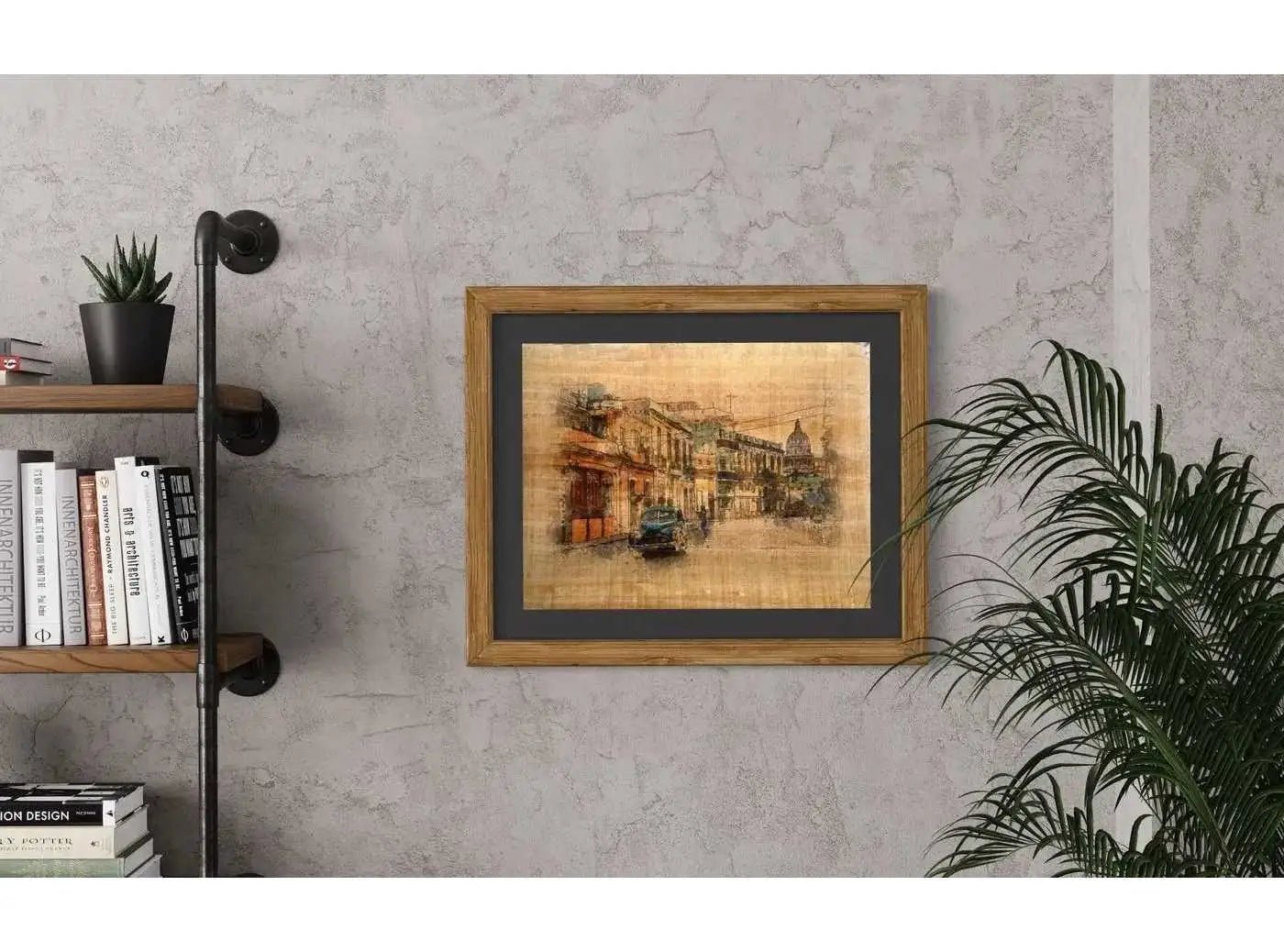Havana Cuba Street Painting Sketch - Vintage Printing on Authentic Egyptian Papyrus Paper