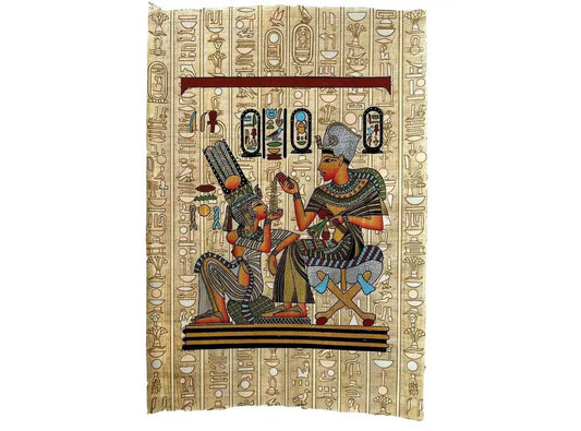 Hieroglyphs Paintings - King Tut on Throne with Wife Ankhesenamun Giving Her Perfume - Wall Art Papyrus