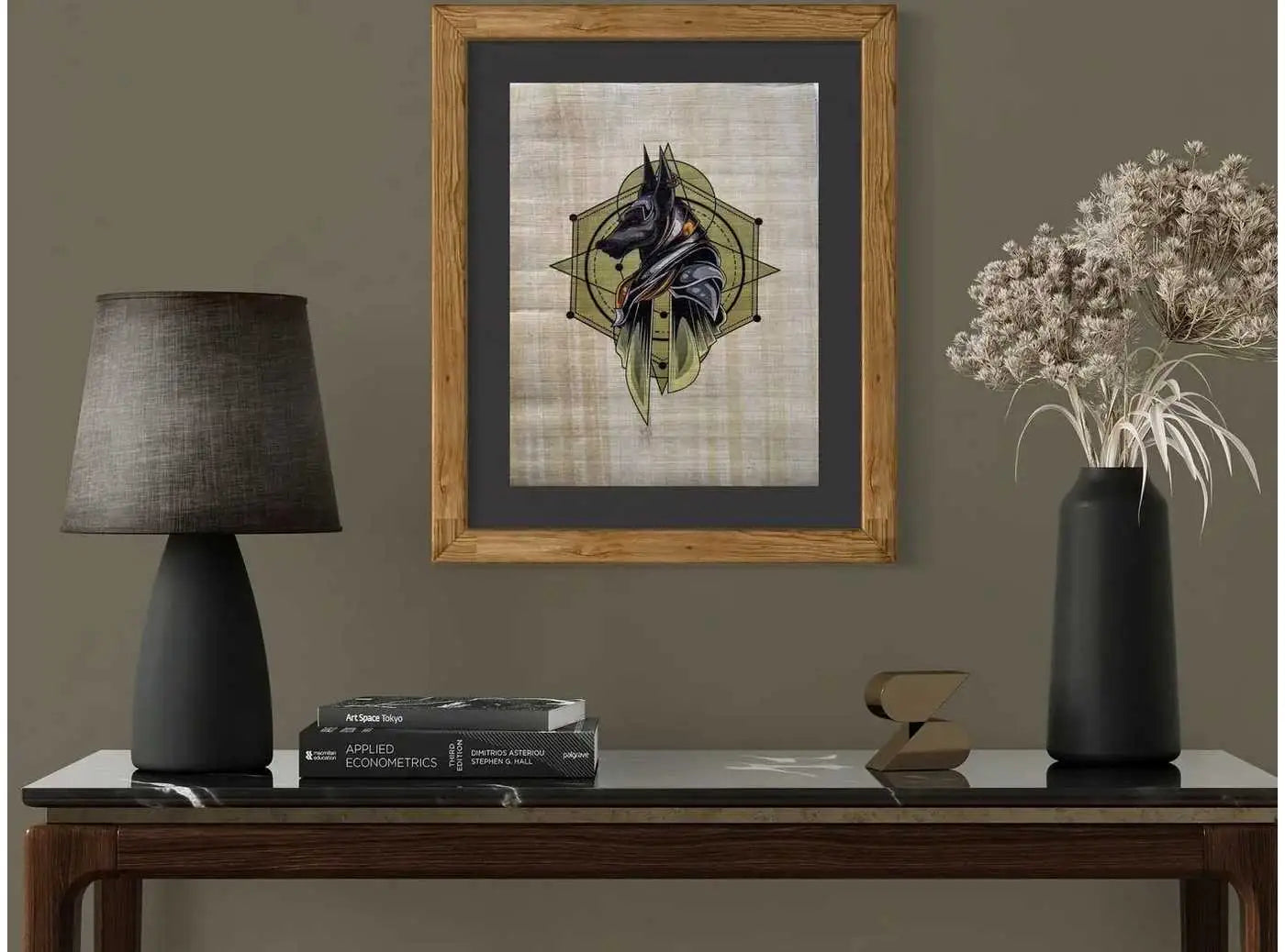Sacred Geometry of Anubis Wall Art - Egyptian Papyrus Printing - Ancient Home Decor - Egypt Deities Gifts for Anubis & Merkabah Fans
