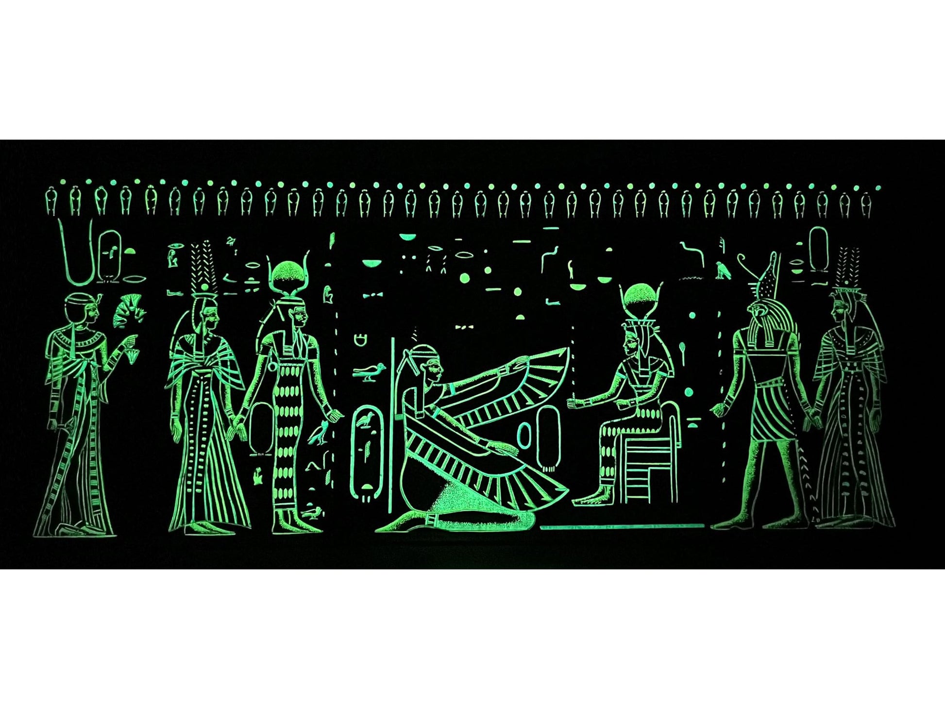 Wall Art Decor Ancient Egyptian Painting - Horus Leading Nefertari into the Afterlife & Goddesses Maat and Isis - 36x16 inches Extra Large