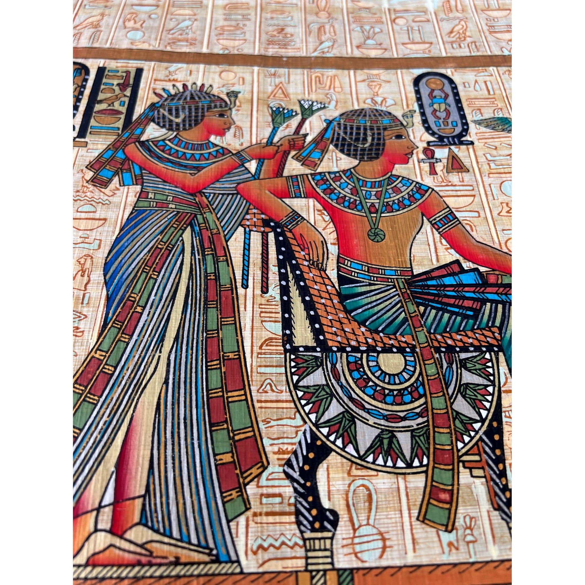 King Tutankhamun Tut accompanied by Queen Ankhesenamen on Nile Boat Papyrus