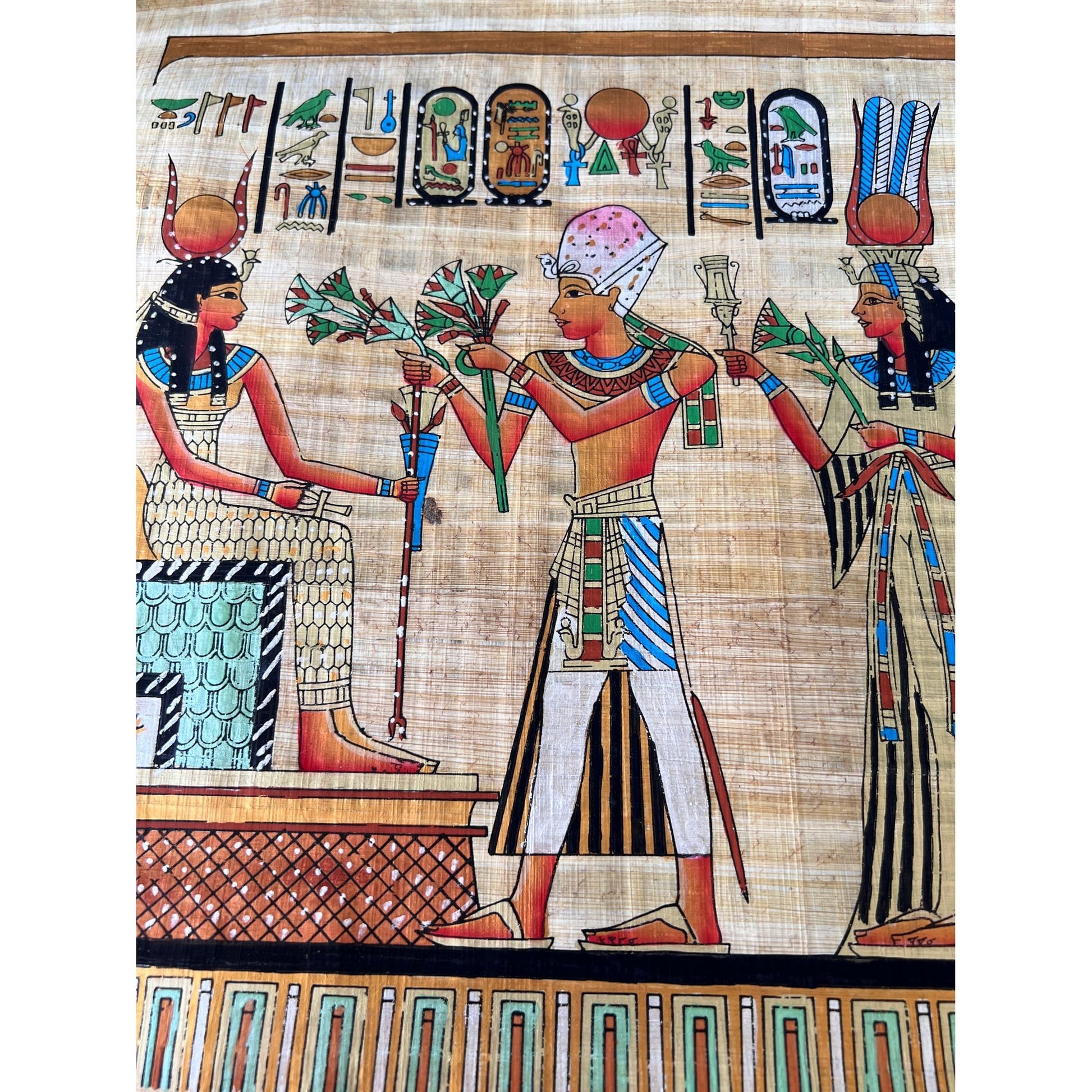 Extra Large Wall Art Rectangle Papyrus Painting, Ramses II, Ramses the Great Scenes on Egyptian Papyrus Paintings, 36x16 Inches 93x43 cm