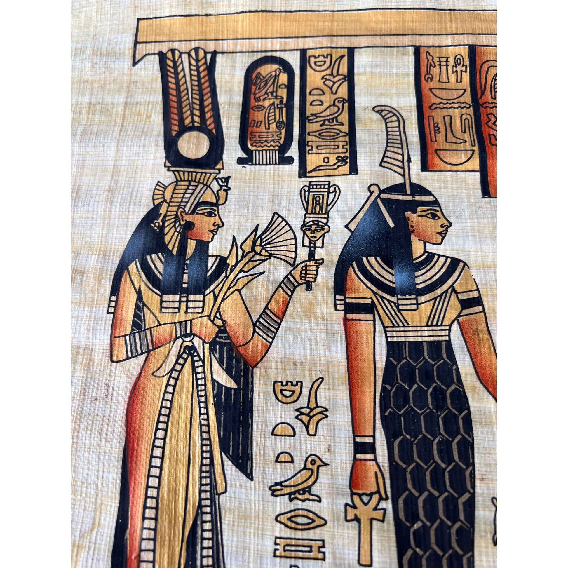 Egyptian Deities, Pharaohs, Gods, Kings, Queens, Goddesses, Nefertari, Maat, Ramesses II, Hathor, Horus, Isis, Papyrus Painting