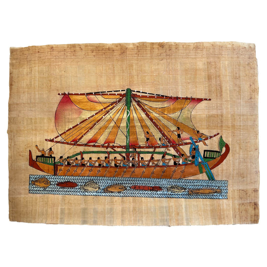 Egyptian Queen Hatshepsut, Punt Boat on Red Sea 18th Dynasty, Ancient Egyptian Boat Gifts, Handmade Papyrus Painting