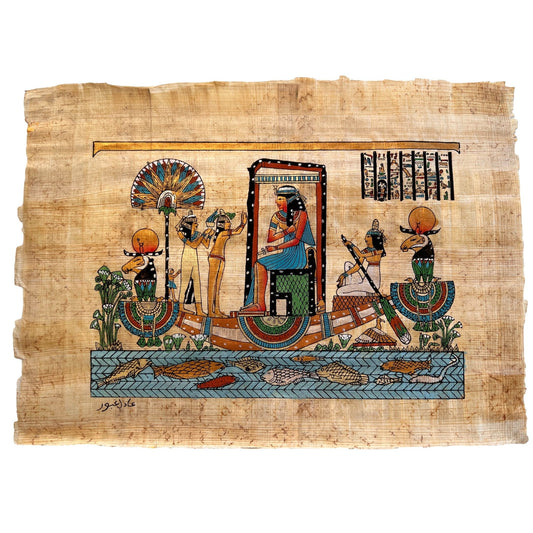 Egyptian History, Queen Hatshepsut Sun Boat, Authentic Art of Adel Ghabour, Handmade in Egypt Wall Decor Papyrus, Nautical Gift