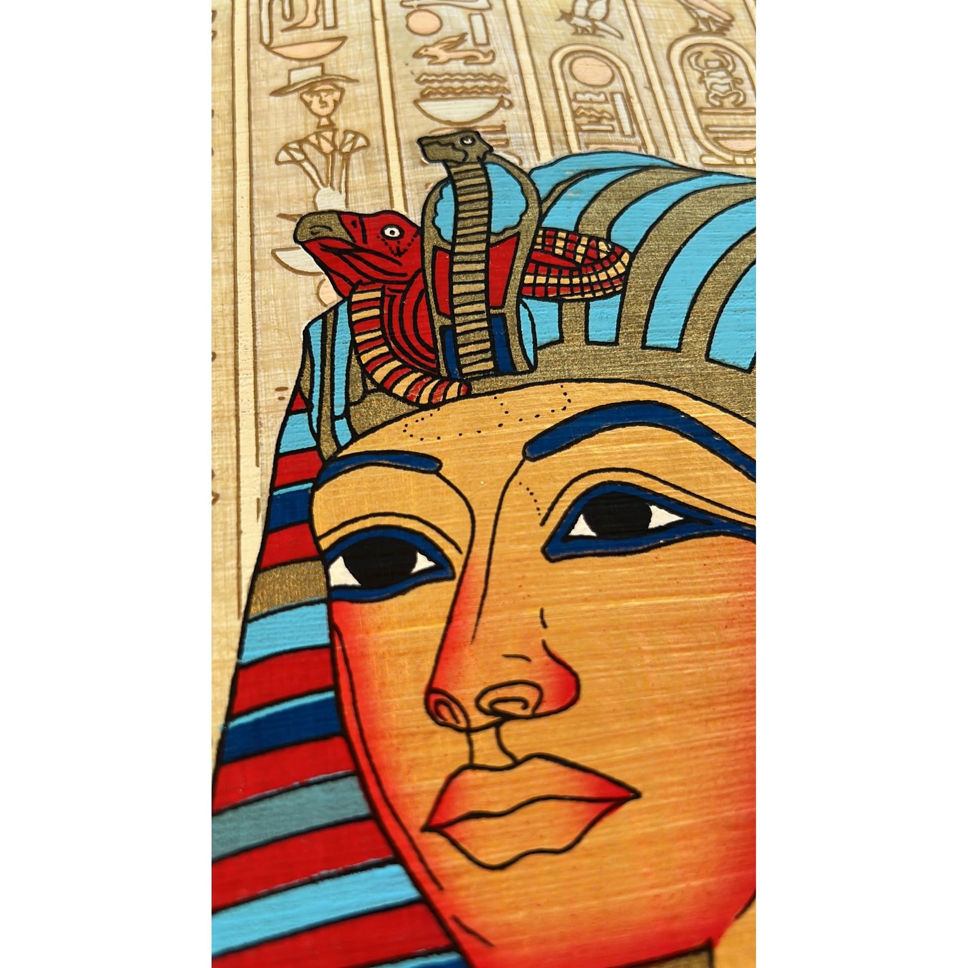 Ancient Egyptian Papyrus Painting, King Tutankhamun - Tut, Death Mask from Innermost Coffin, Wall Decor Papyrus Art, Hand Painted Gifts