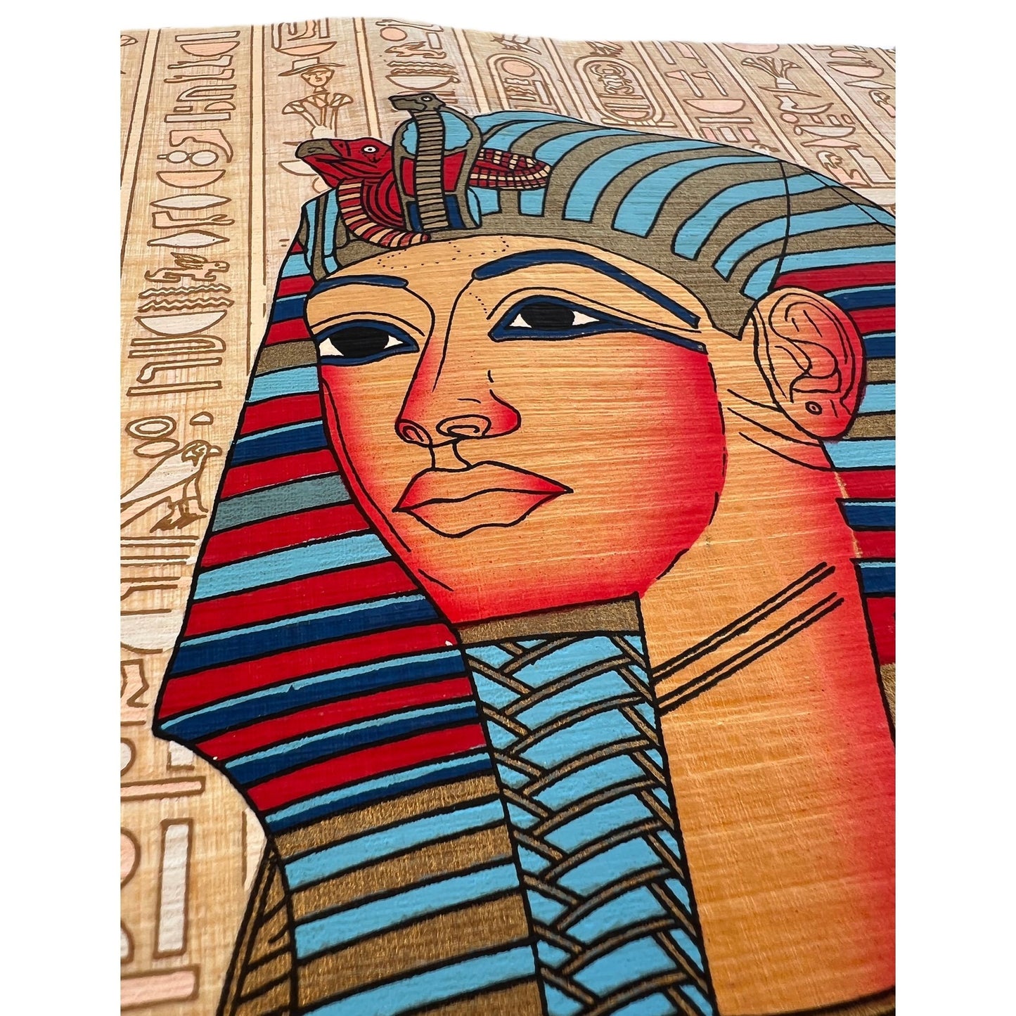 Ancient Egyptian Papyrus Painting, King Tutankhamun - Tut, Death Mask from Innermost Coffin, Wall Decor Papyrus Art, Hand Painted Gifts