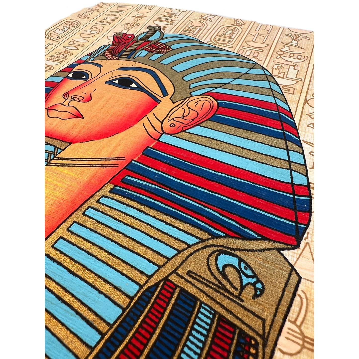 Ancient Egyptian Papyrus Painting, King Tutankhamun - Tut, Death Mask from Innermost Coffin, Wall Decor Papyrus Art, Hand Painted Gifts