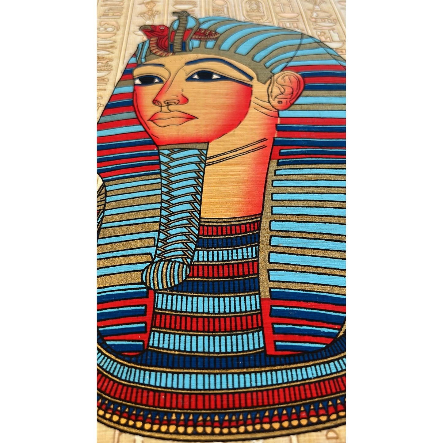 Ancient Egyptian Papyrus Painting, King Tutankhamun - Tut, Death Mask from Innermost Coffin, Wall Decor Papyrus Art, Hand Painted Gifts