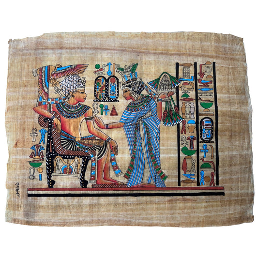 Queen Ankhesenamun Anointing her Husband King Tutankamun Papyrus Painting, Scene from Golden Shrine Tutankhamun&#39;s Tomb