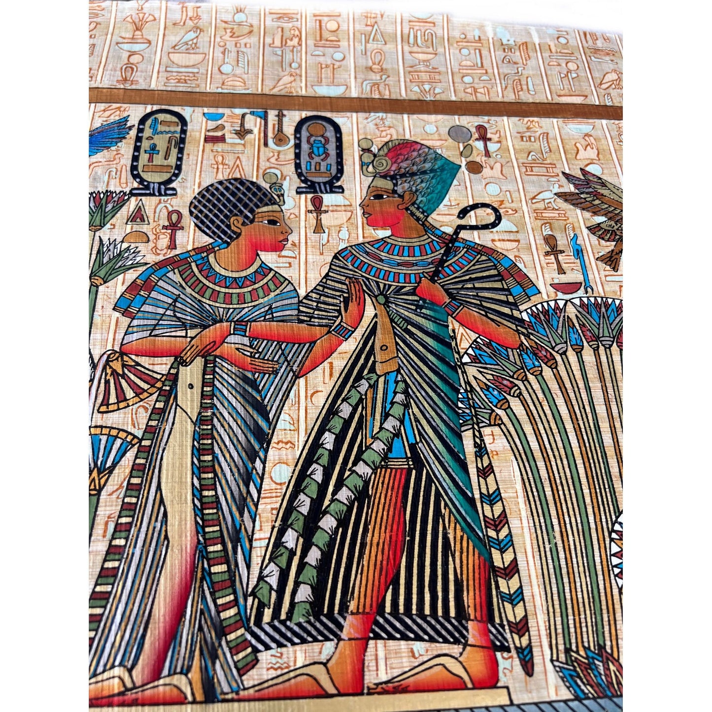 King Tutankhamun Tut accompanied by Queen Ankhesenamen on Nile Boat Papyrus