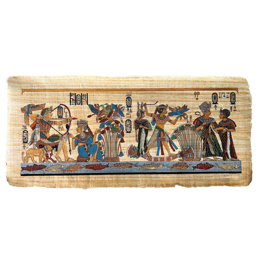 King Tut & Queen Ankhesenamun Hunting and Enjoying the Splendor of the Nile Extra Large Rectangle Papyrus Wall Decor