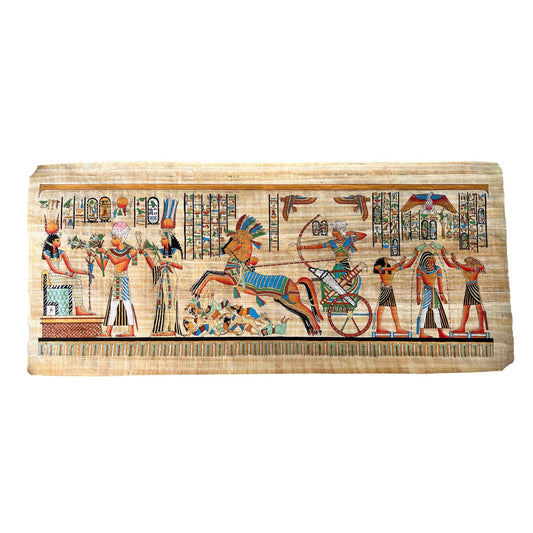 Extra Large Wall Art Rectangle Papyrus Painting, Ramses II, Ramses the Great Scenes on Egyptian Papyrus Paintings, 36x16 Inches 93x43 cm