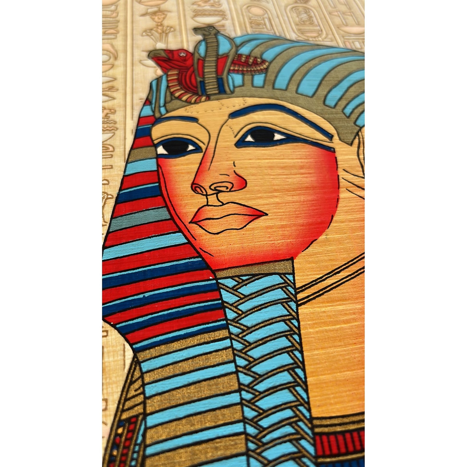 Ancient Egyptian Papyrus Painting, King Tutankhamun - Tut, Death Mask from Innermost Coffin, Wall Decor Papyrus Art, Hand Painted Gifts