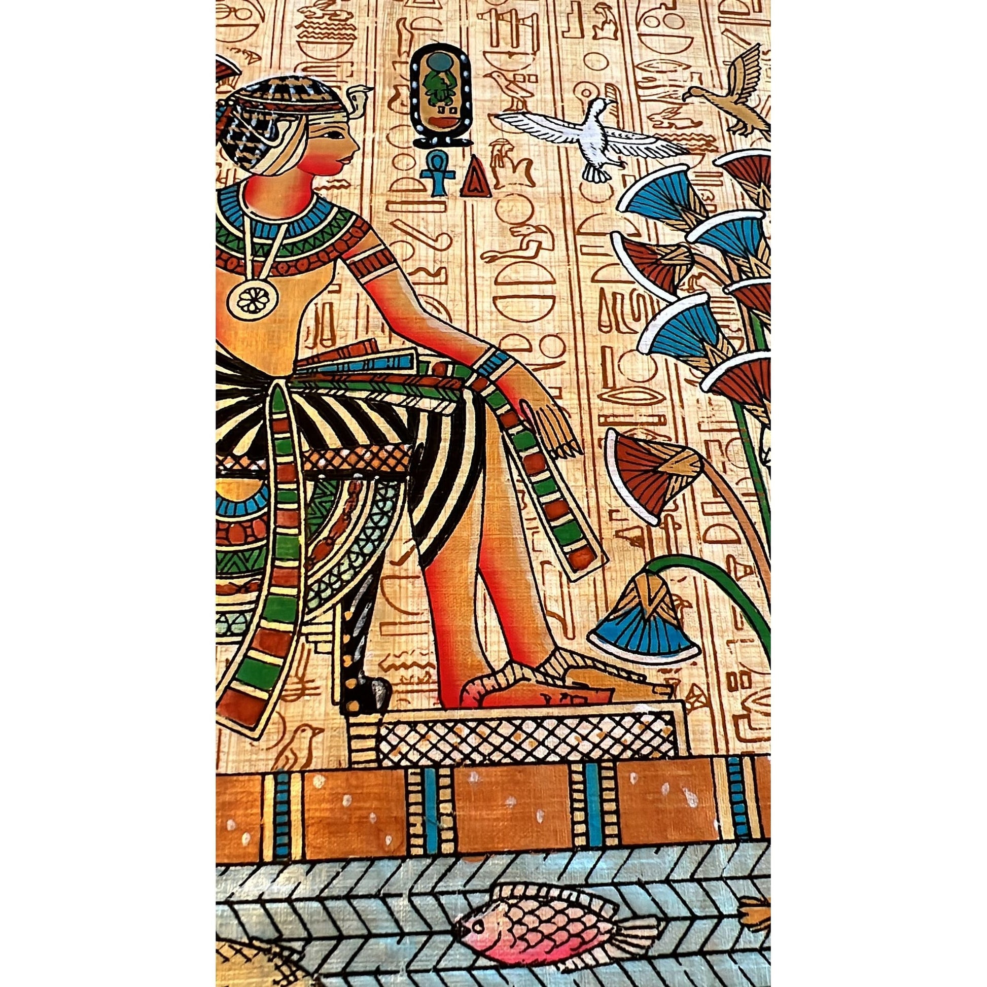 Egyptian Pharaoh King Tutankhamun King and Queen Ankhesenamun Cruising the Nile Papyrus Hieroglyph Artwork