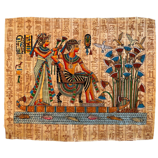 Egyptian Pharaoh King Tutankhamun King and Queen Ankhesenamun Cruising the Nile Papyrus Hieroglyph Artwork