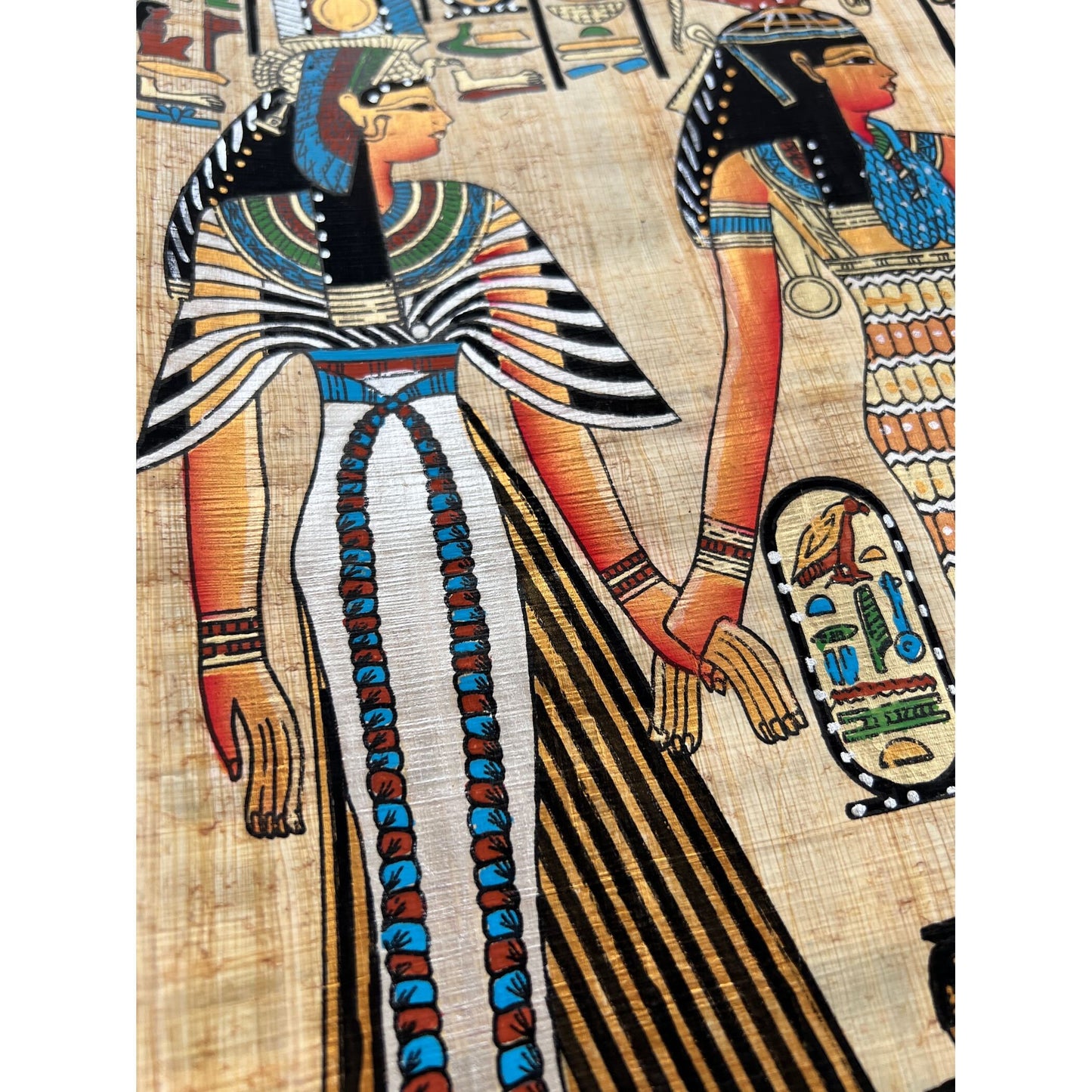 Isis Leading Queen Nefertari - Place in The Sacred Land Masterpiece Story - Egyptian Hand Painted Papyrus Artwork, Wall Decor- 13x17 Inches