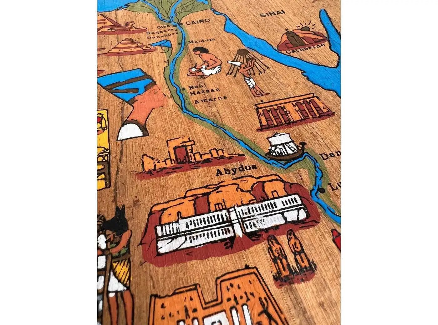Illustrated Map of Ancient Egypt Treasures of Nile on Brown Papyrus Printing on Egyptian Papyrus