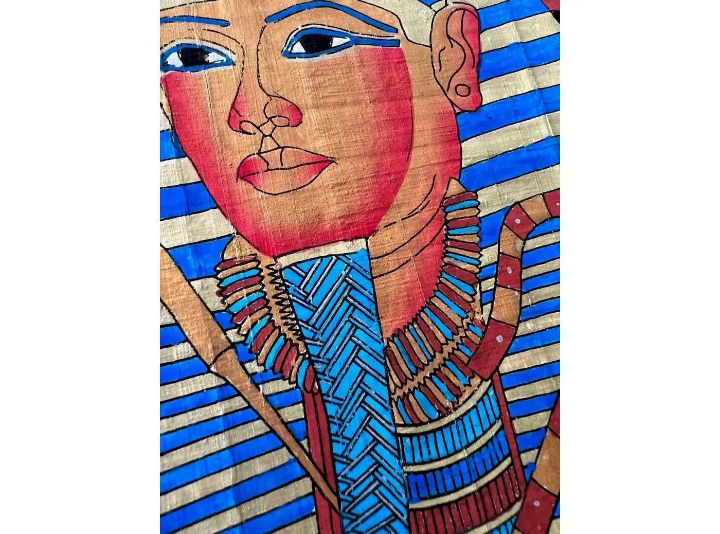 King Tut Tutankhamun - Hand painted In Egypt With Authentic Papyrus Leaves - Egypt Decor