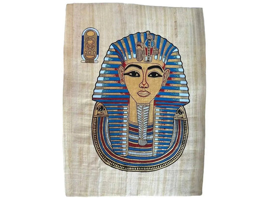 King Tut Tutankhamun on Original Papyrus Paper - Hand made In Egypt With Papyrus Leaves - Ancient History Wall Decor