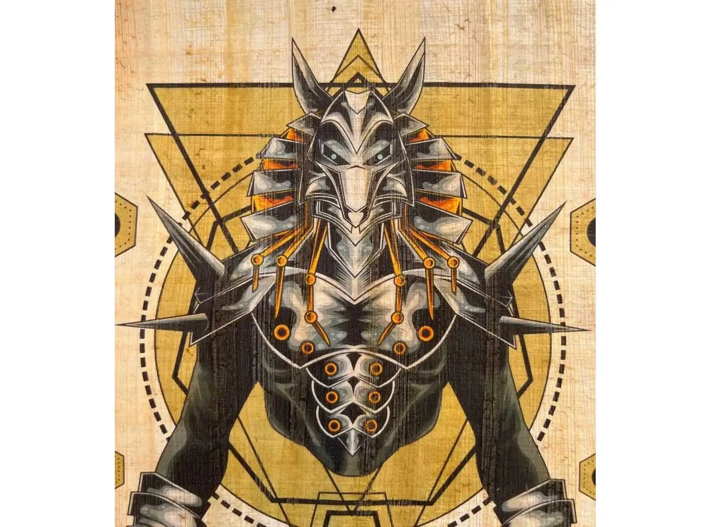 Mighty Anubis Sacred Geometry Printing on Egyptian Authentic Vintage Papyrus Paper - Gift for Anubis Lovers
