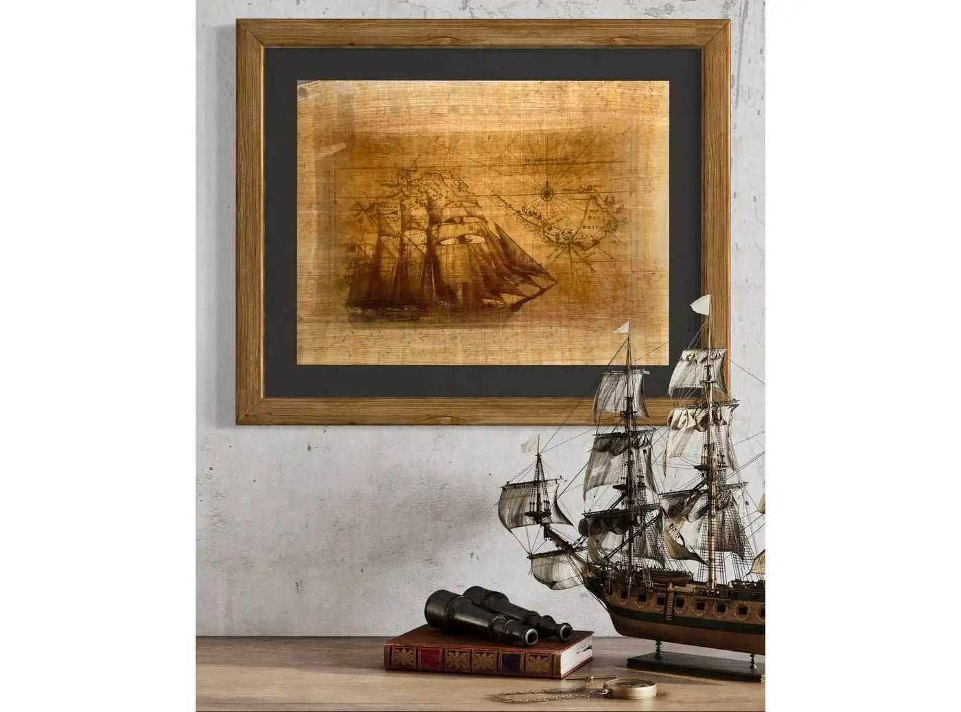 Nautical Pirate Art Decor Ship Map Printing on Egyptian Authentic Papyrus - Pirate Decor Gift - Pirate Art
