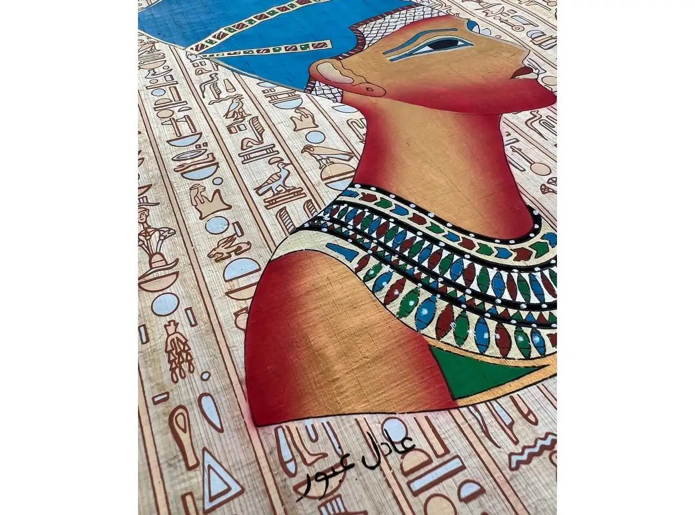 Nefertiti the Iconic Egyptian Queen - Egypt's Lost Queen - Most Powerful and One of The Most Beautiful Women in Antiquity - Papyrus Painting