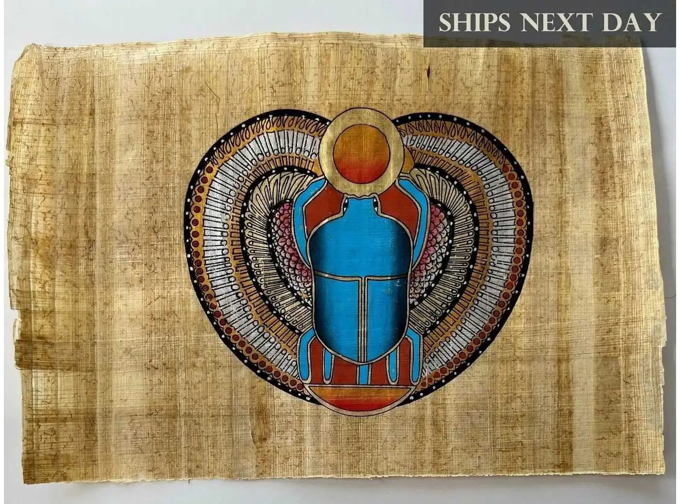 Papyrus Painting Scarab Amulet of Good Luck - Unique Ancient Egyptian Papyrus Art - Egypt Papyrus Painting