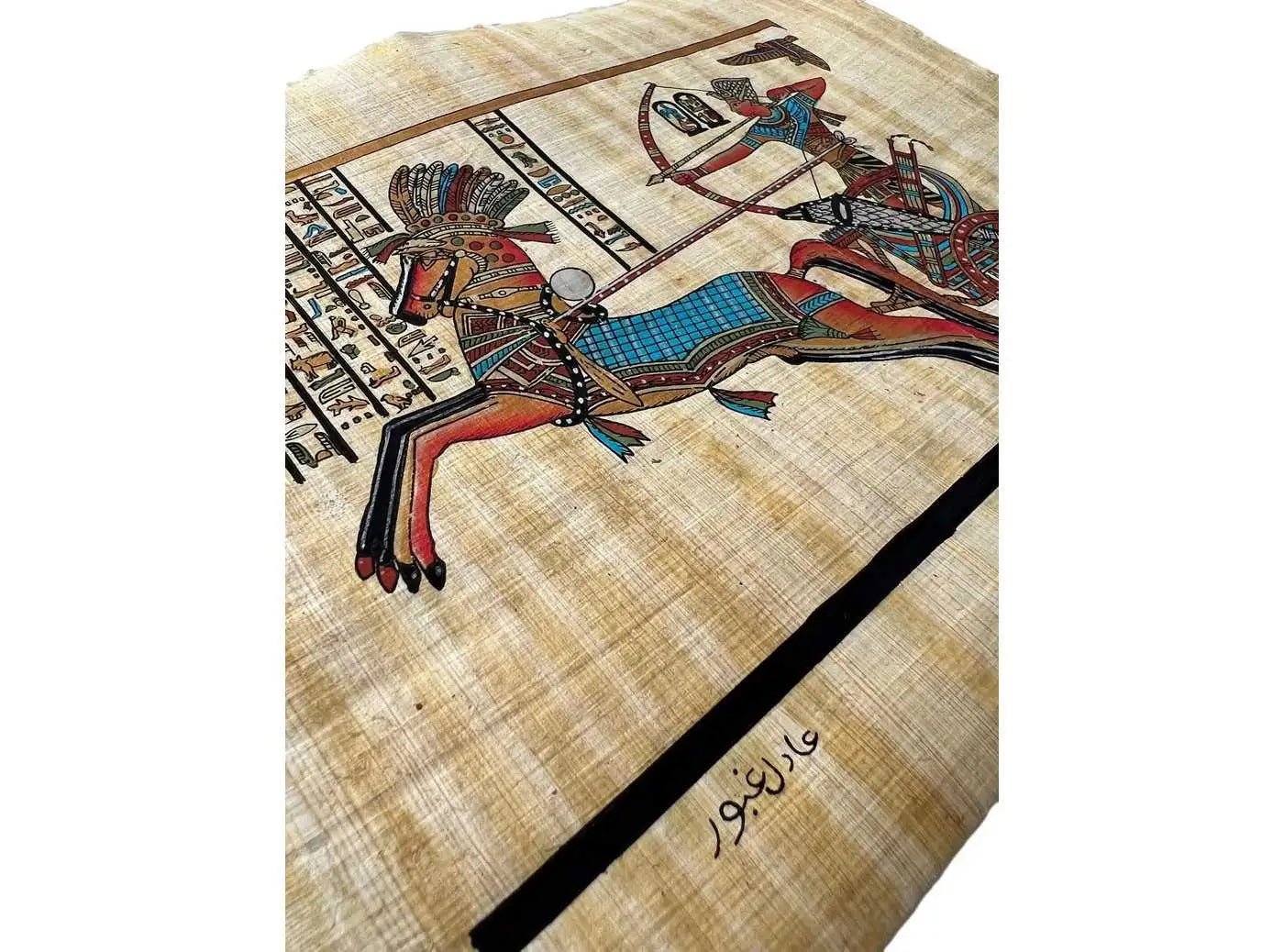 Pharaoh Ramses II on Chariot Battle of Nubia - Papyrus Egyptian Hand-Made Papyrus Painting - Egypt Decor