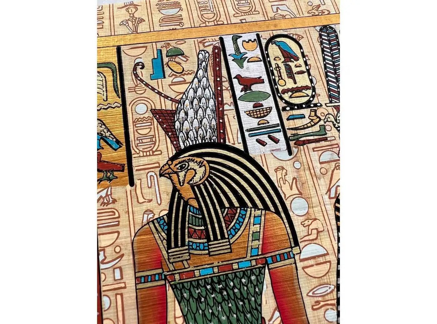 Queen Nefertari Being Lead by God Horus Into the After Life - Frameable Handmade Egypt Papyrus - Ancient Egyptian Art - 13x17 Inches