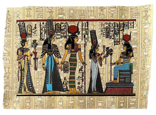 Queen Nefertari Making An Offering of Lotus Flowers to The Goddess Isis - Hieroglyphs Painting Egypt Art - Mythology Gifts