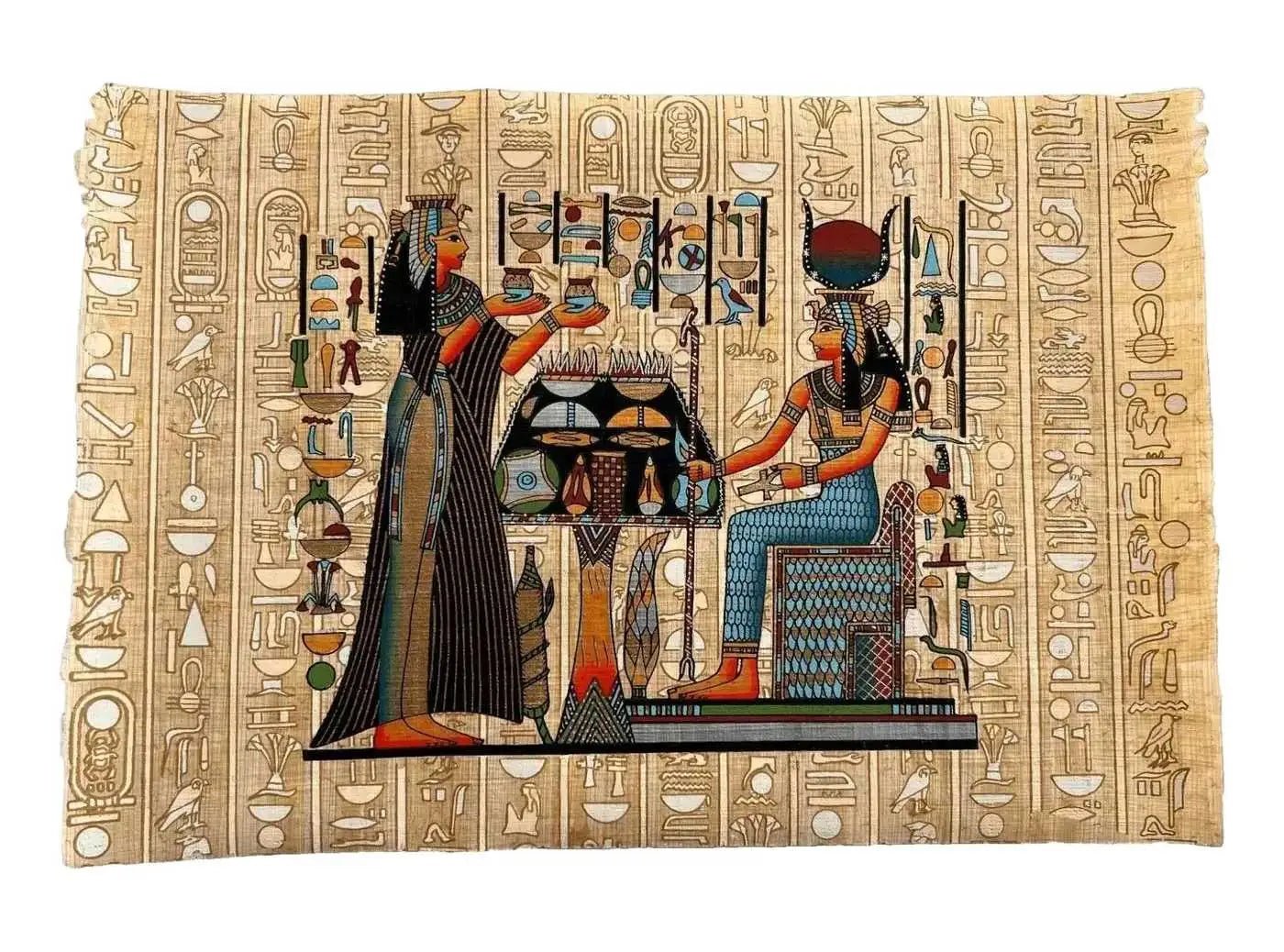 Queen Nefertari Offering Olive Oils to Goddess Isis - Depiction of Olive Oil Presentation in Ancient Egypt - Ancient Offering Table