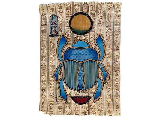 Scarab Good Luck - Egyptian Scarab Beetle - Kherpi God of the Rising Sun - Egypt Papyrus Painting