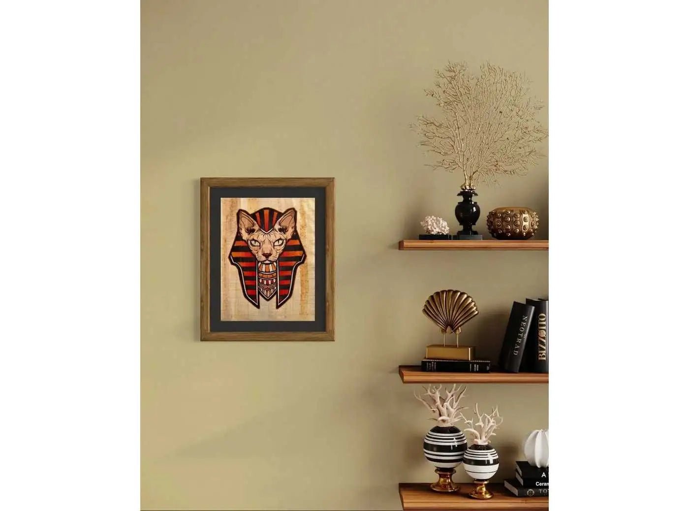 Sphynx Cat Egyptian Printing on Egyptian Vintage Papyrus - Gift for Canadian Sphynx Bast Lovers - Cat Wall Art Decor