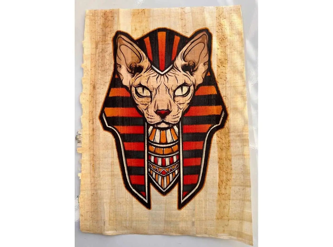 Sphynx Cat Egyptian Printing on Egyptian Vintage Papyrus - Gift for Canadian Sphynx Bast Lovers - Cat Wall Art Decor